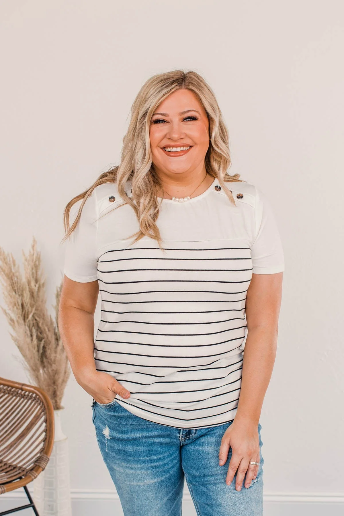 Believe And Achieve Striped Top- Ivory - Image 3