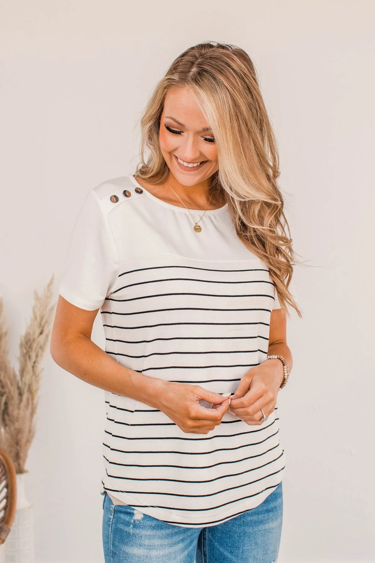 Believe And Achieve Striped Top- Ivory - Image 4
