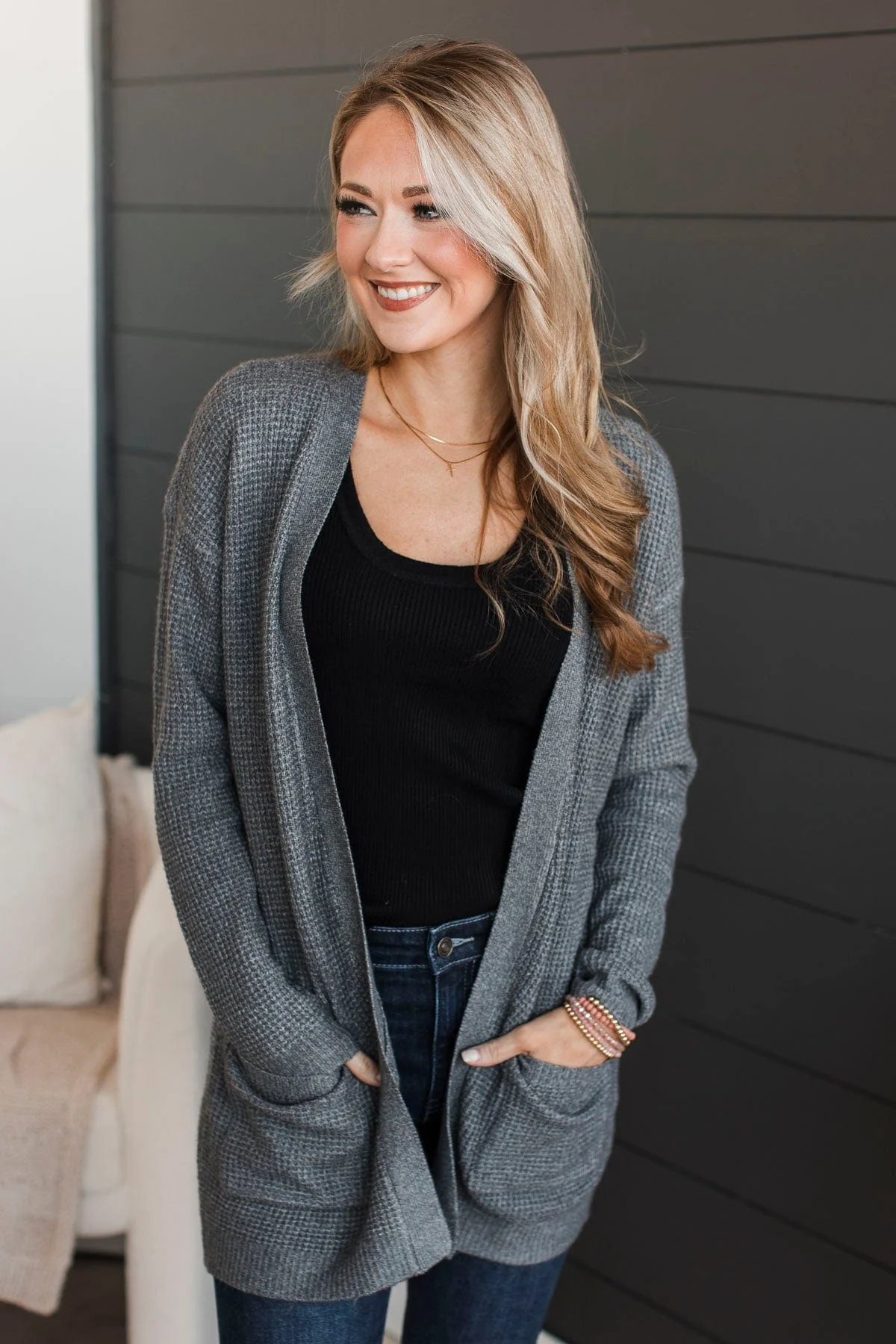 Believe In Dreams Knit Cardigan- Charcoal - Image 4