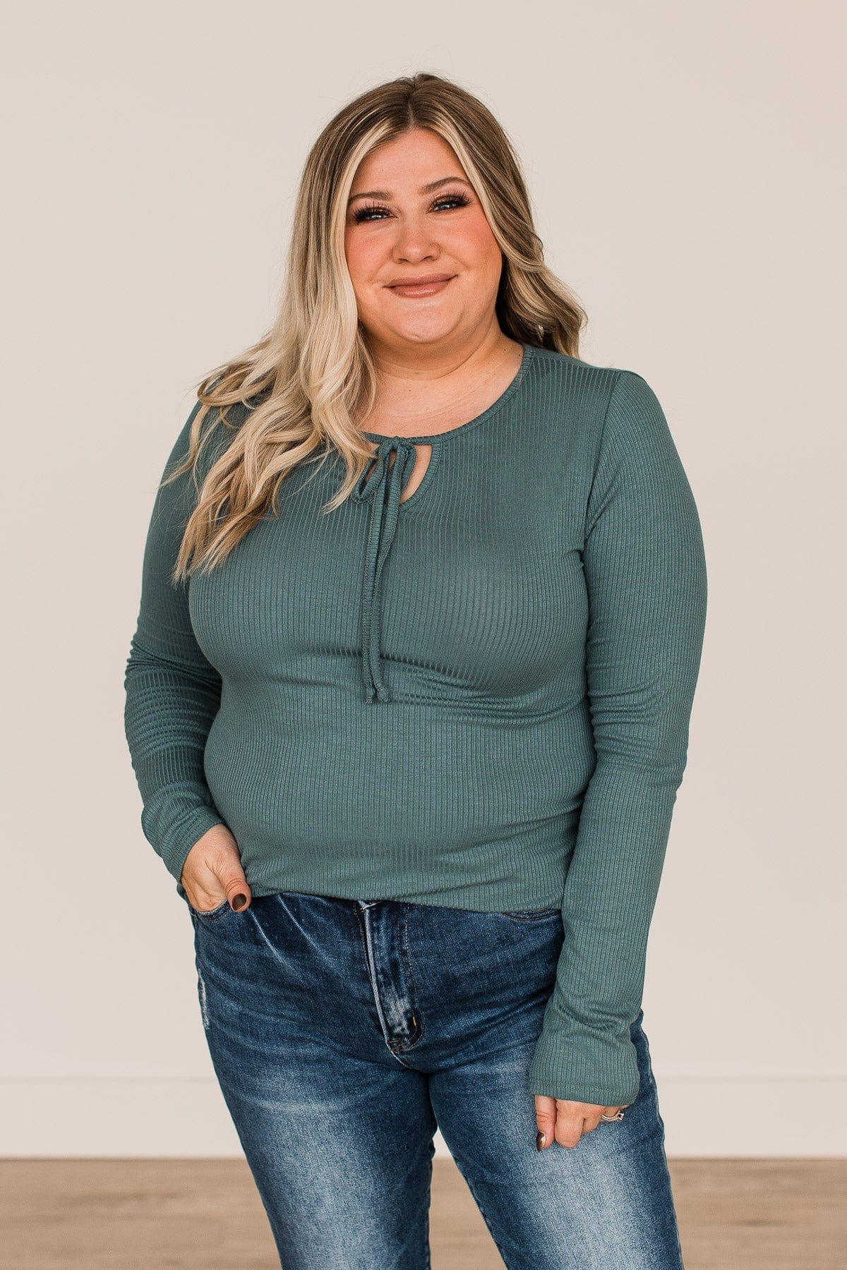 Believe In Yourself Long Sleeve Knit Top- Dark Teal - Image 2
