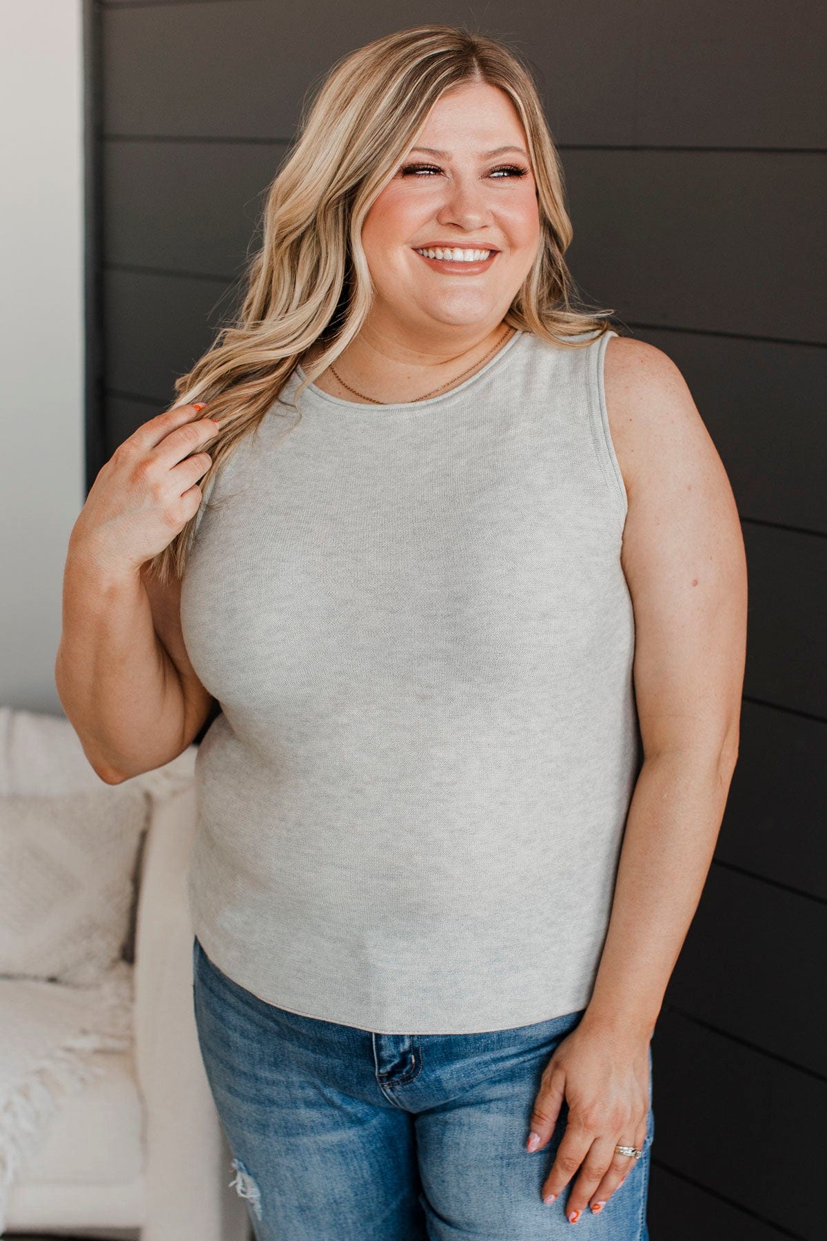 Believe It Or Not Knit Tank Top- Heather Grey - Image 2