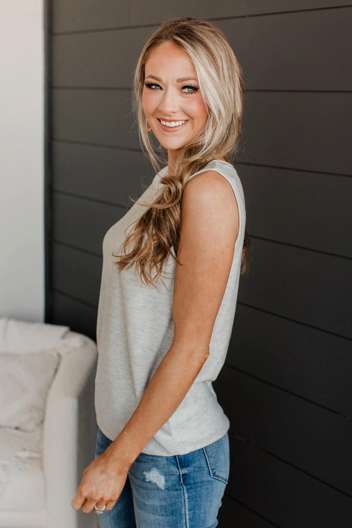Believe It Or Not Knit Tank Top- Heather Grey - Image 5
