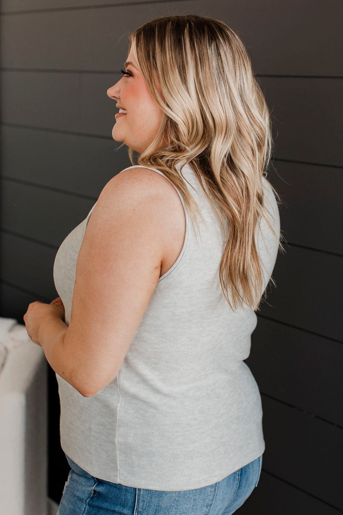 Believe It Or Not Knit Tank Top- Heather Grey - Image 6