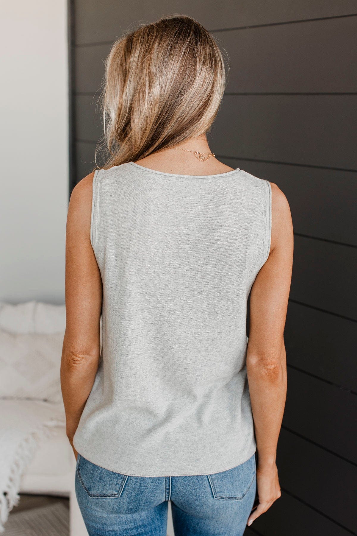 Believe It Or Not Knit Tank Top- Heather Grey - Image 7