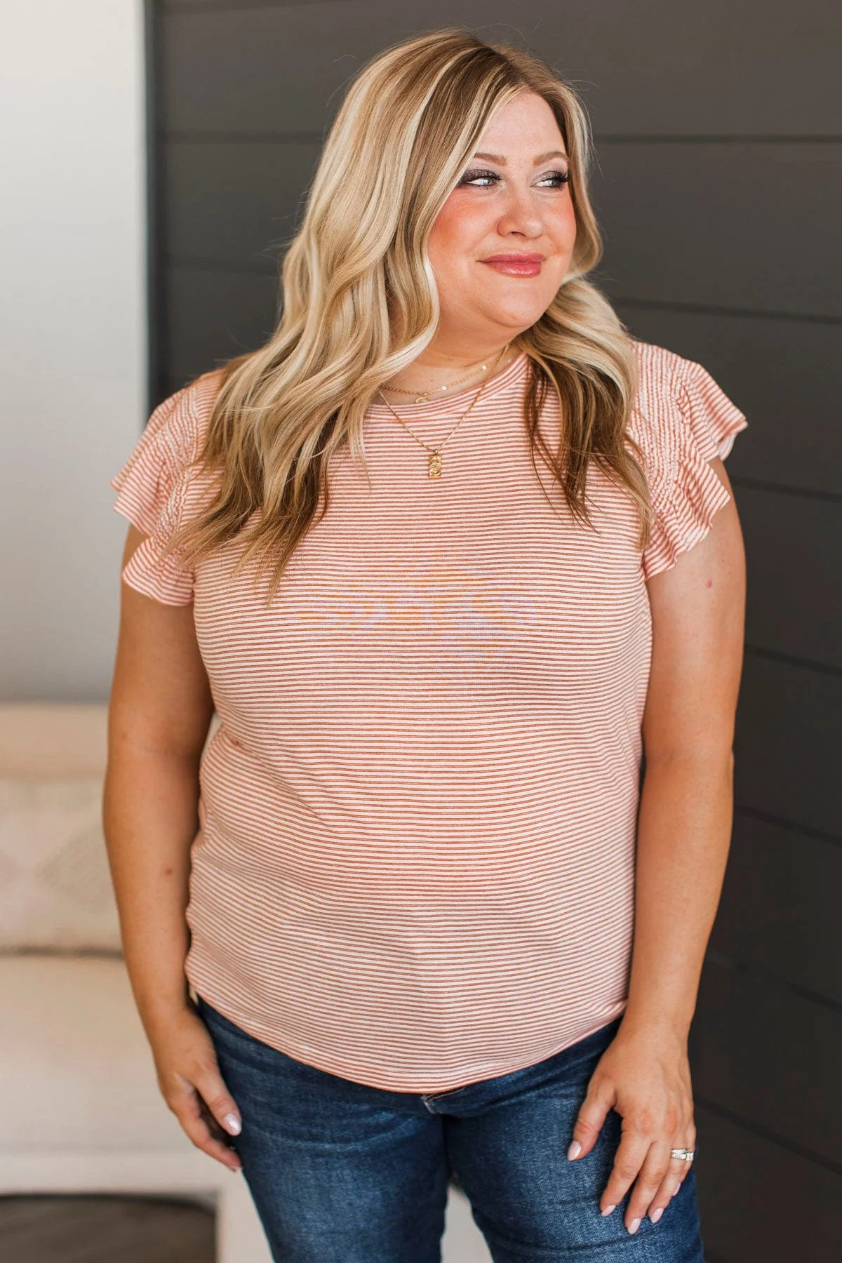Believe Me Striped Top- Ivory & Orange - Image 3