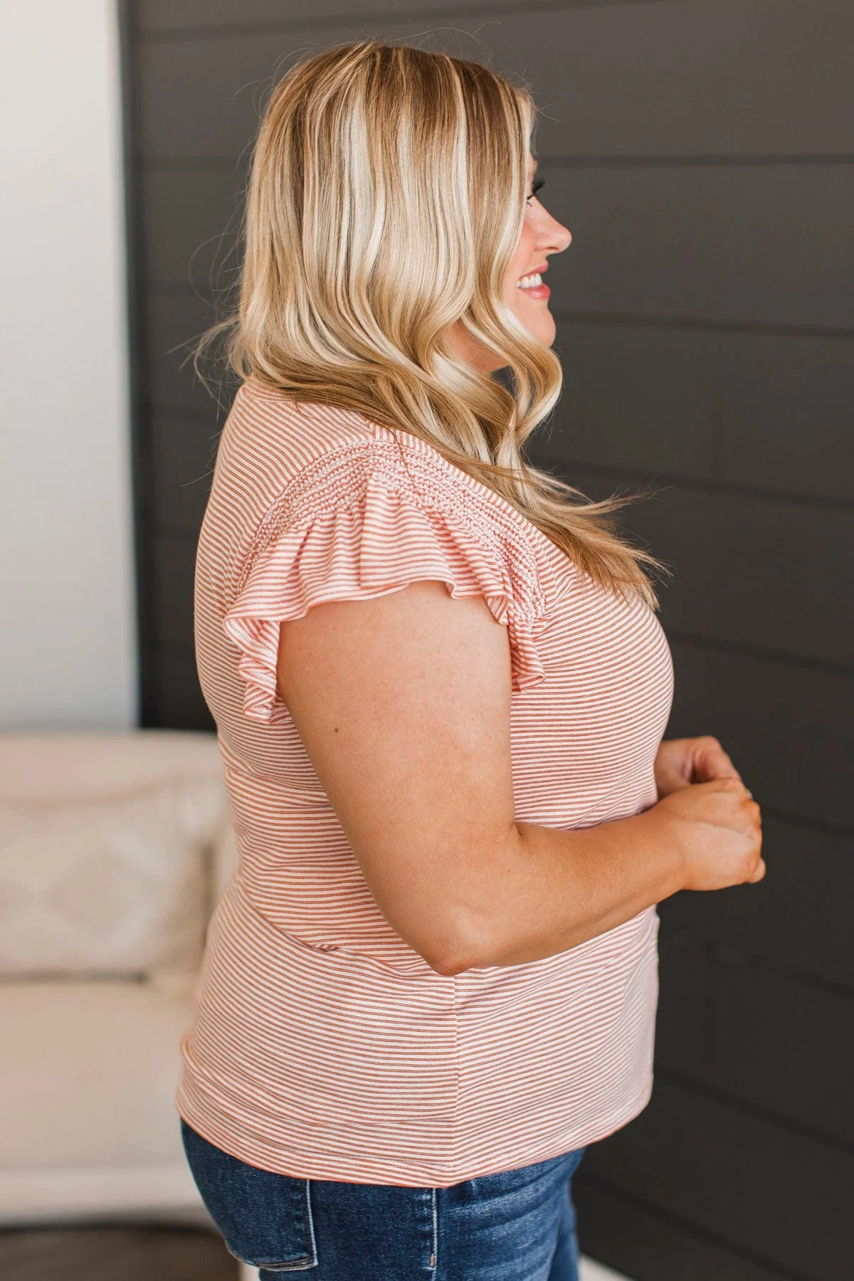 Believe Me Striped Top- Ivory & Orange - Image 5