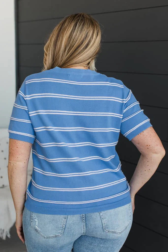 Believe Strongly Striped Knit Top- Blue - Image 8