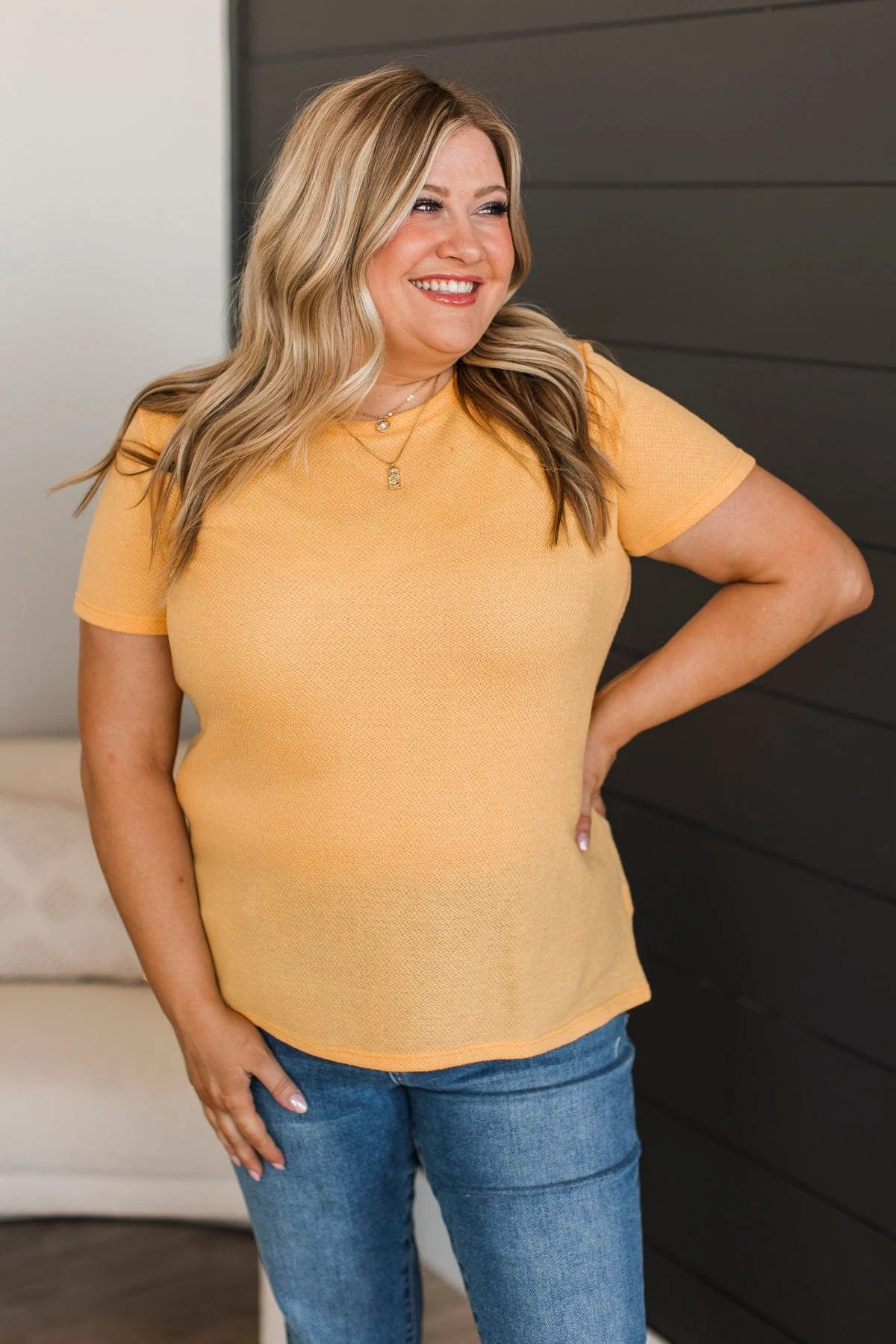 Belong To Me Short Sleeve Top- Golden Yellow - Image 3