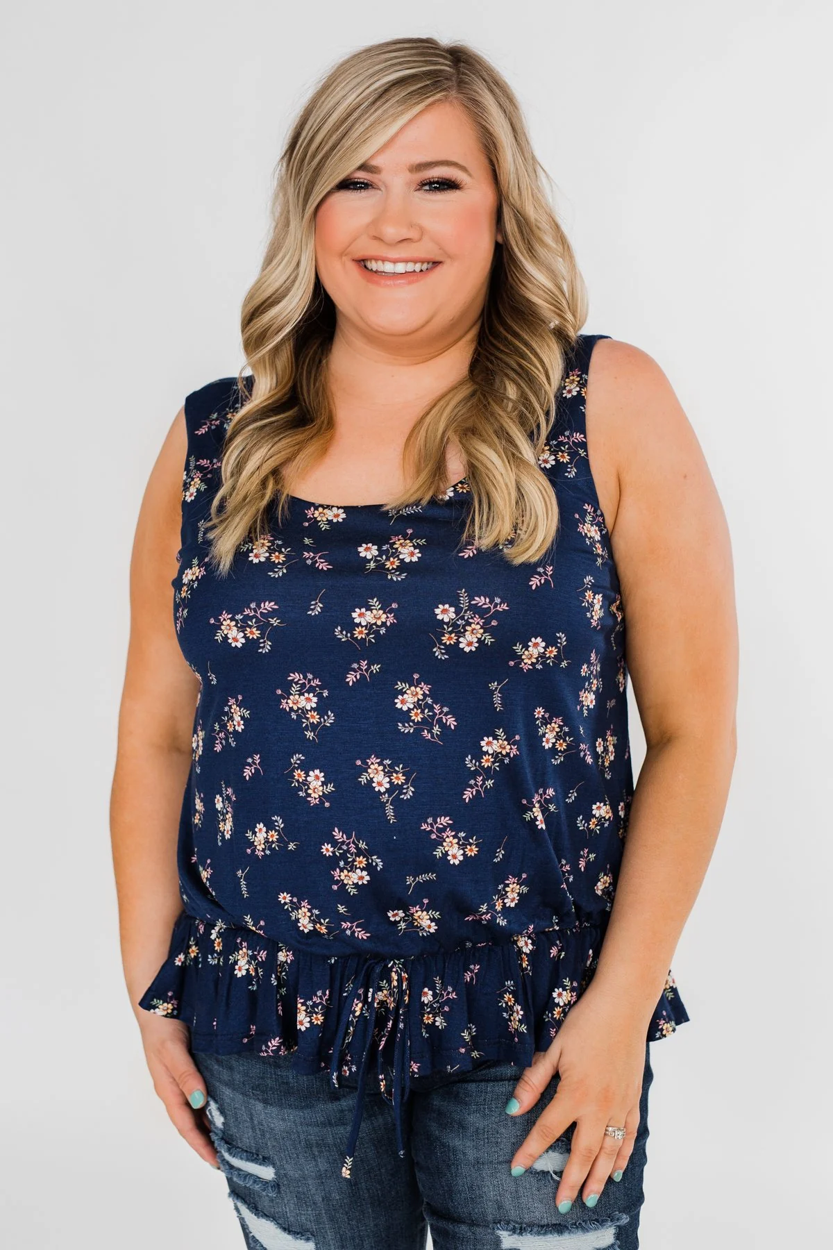 Belong With You Cinch Waist Floral Tank Top- Navy - Image 10