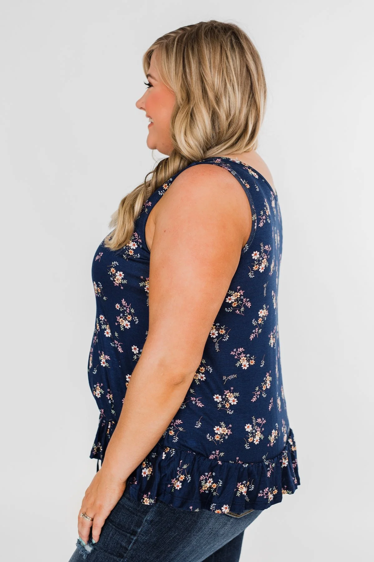 Belong With You Cinch Waist Floral Tank Top- Navy - Image 12