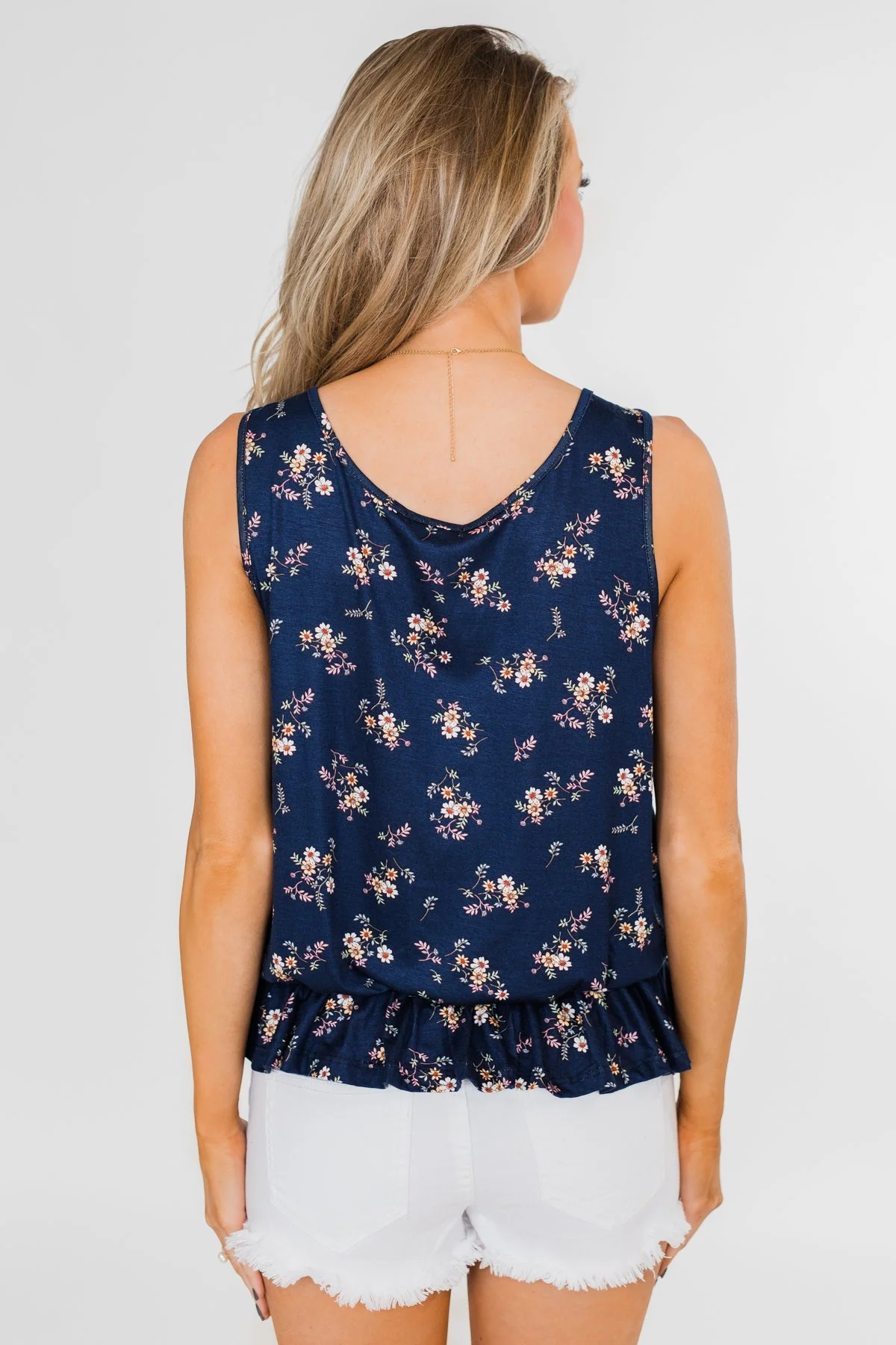 Belong With You Cinch Waist Floral Tank Top- Navy - Image 13