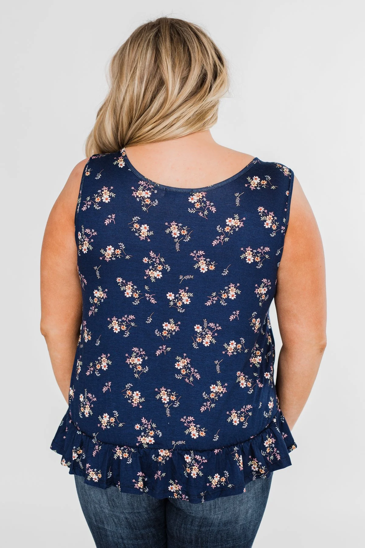 Belong With You Cinch Waist Floral Tank Top- Navy - Image 14