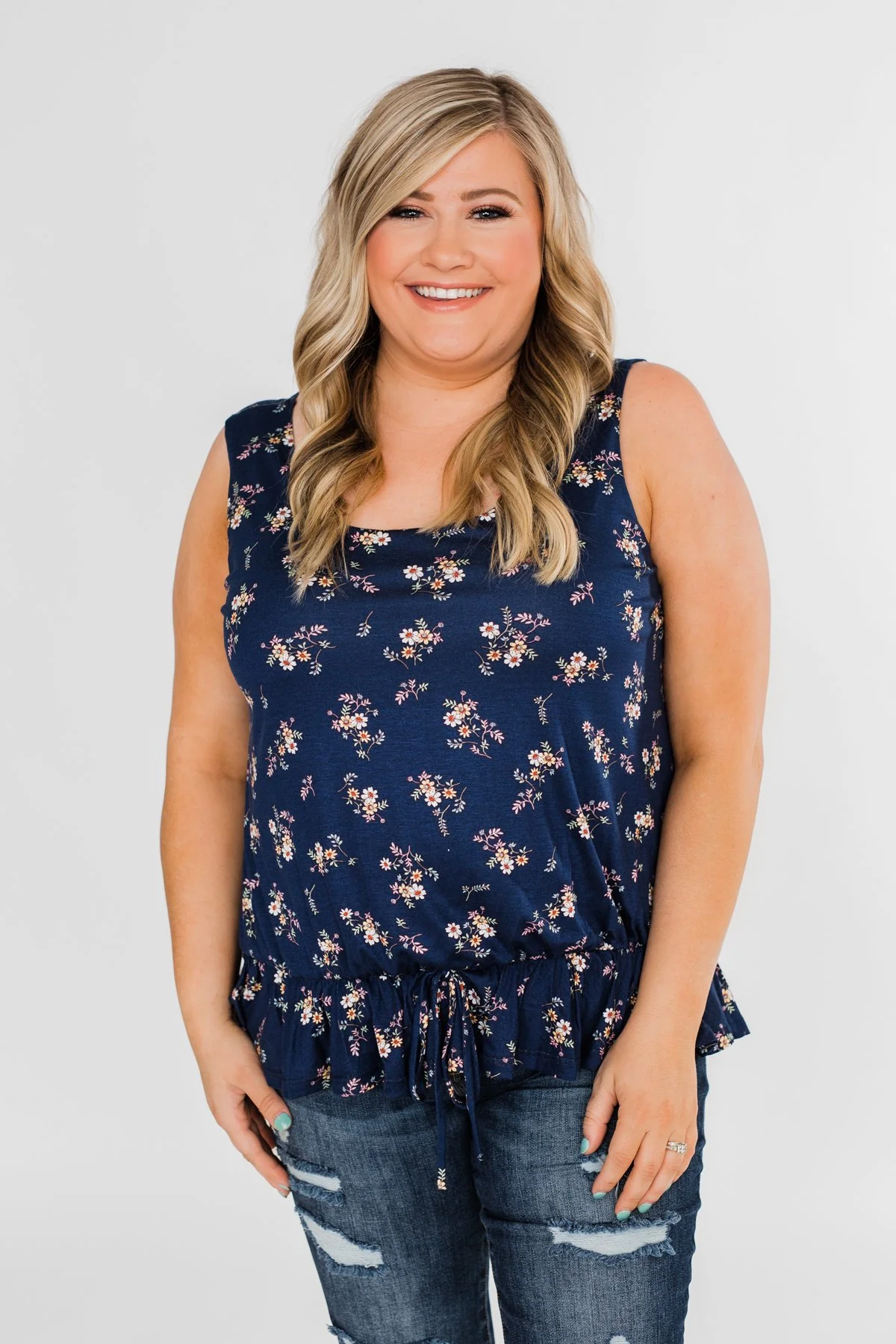 Belong With You Cinch Waist Floral Tank Top- Navy - Image 6