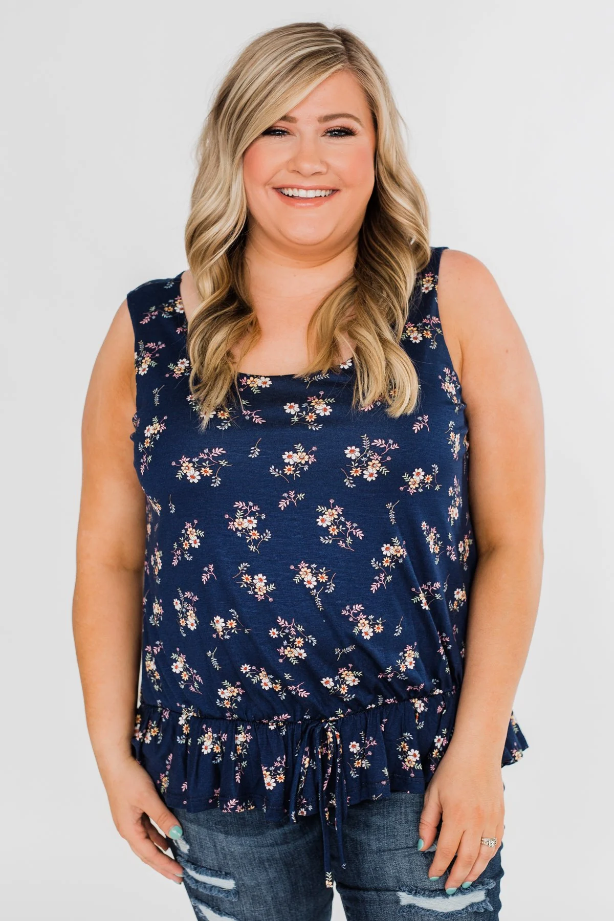Belong With You Cinch Waist Floral Tank Top- Navy - Image 8