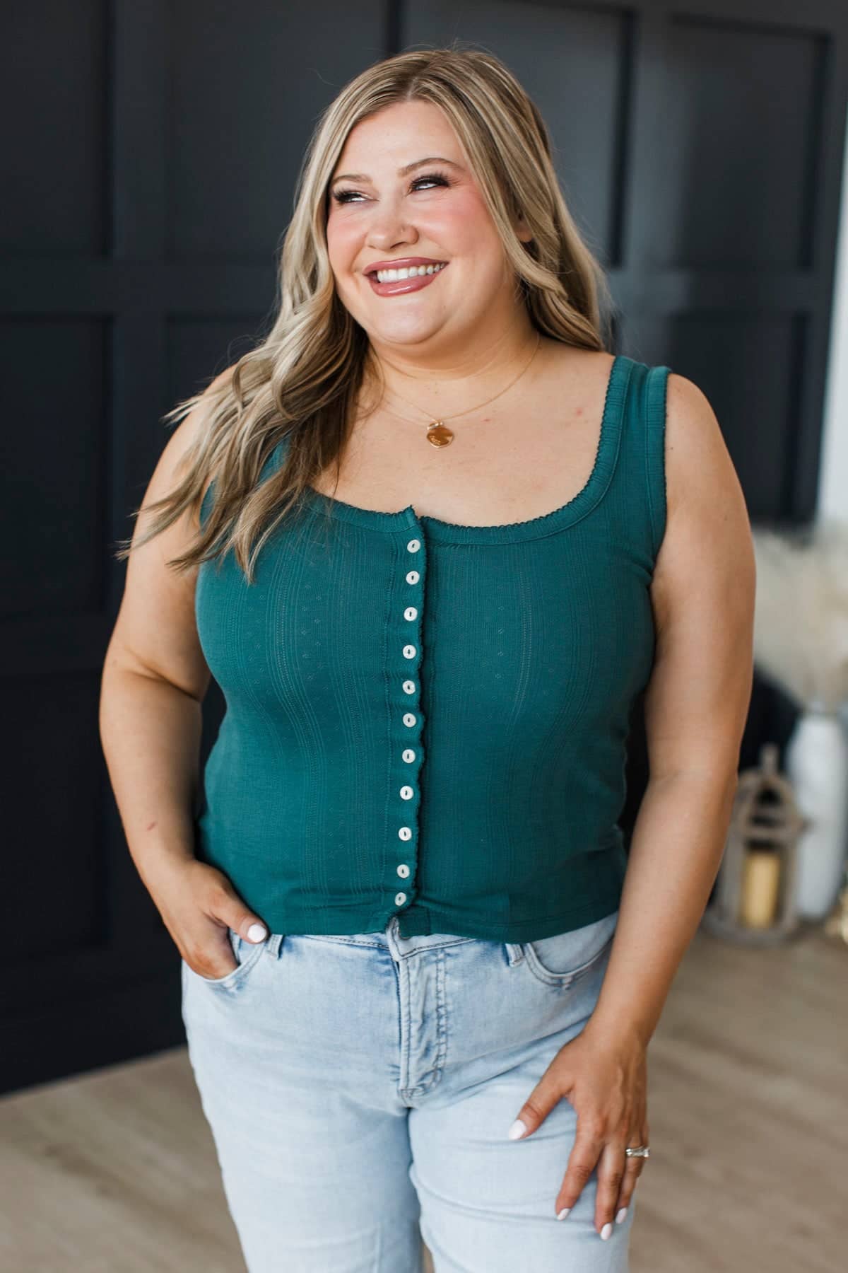 Belongs To Me Button Tank Top- Dark Teal - Image 2