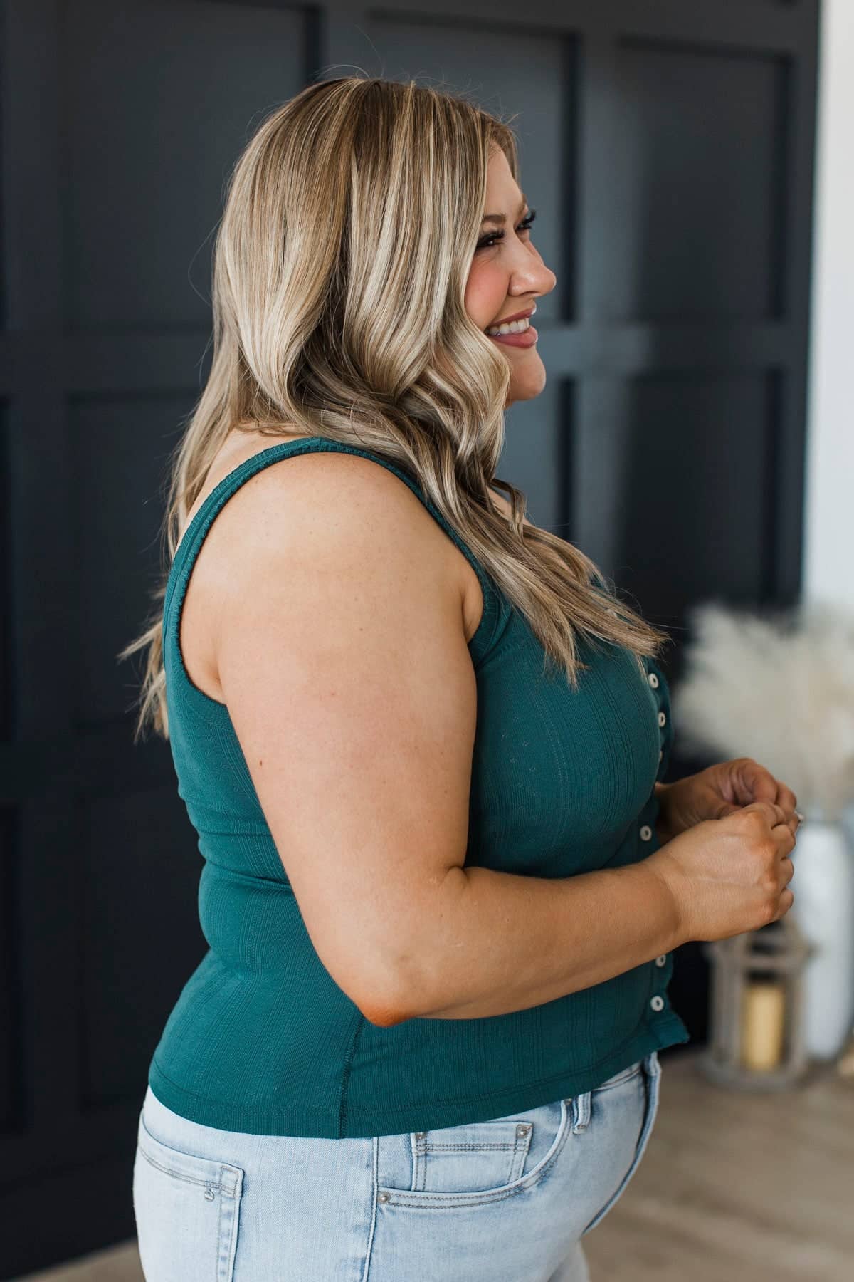 Belongs To Me Button Tank Top- Dark Teal - Image 6