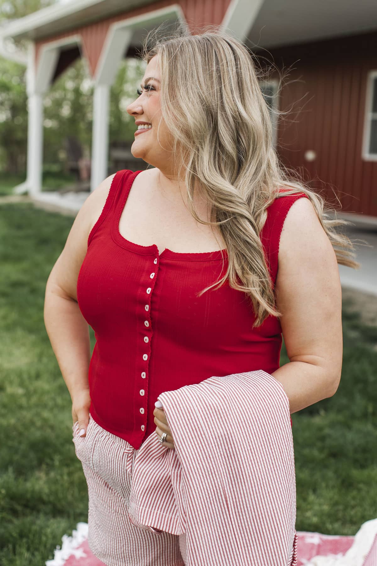 Belongs To Me Button Tank Top- Red - Image 5