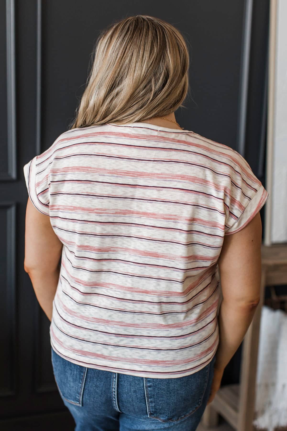 Beloved Memories Short Sleeve Striped Top- Ivory & Pink Multi - Image 5