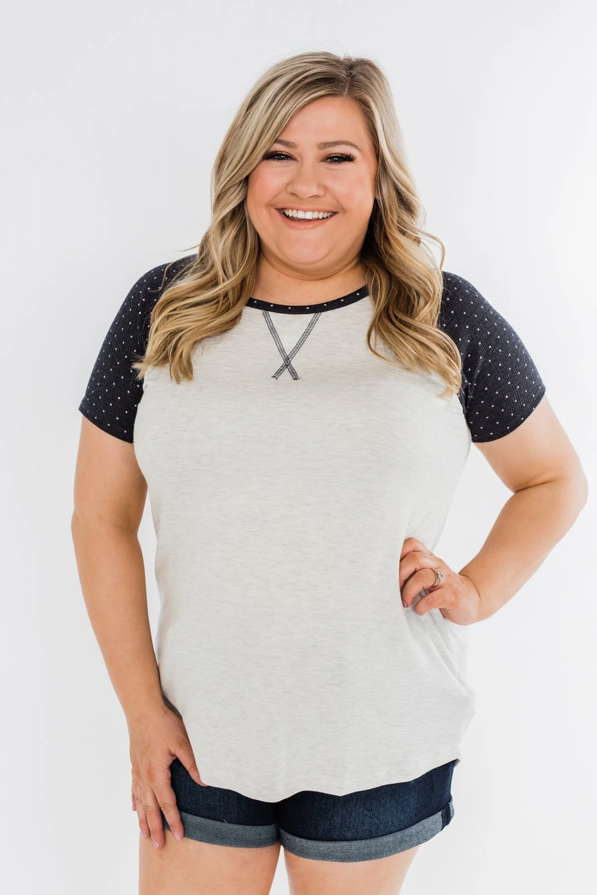 Beneath The Stars Raglan Top- Heather Grey & Navy - Image 4