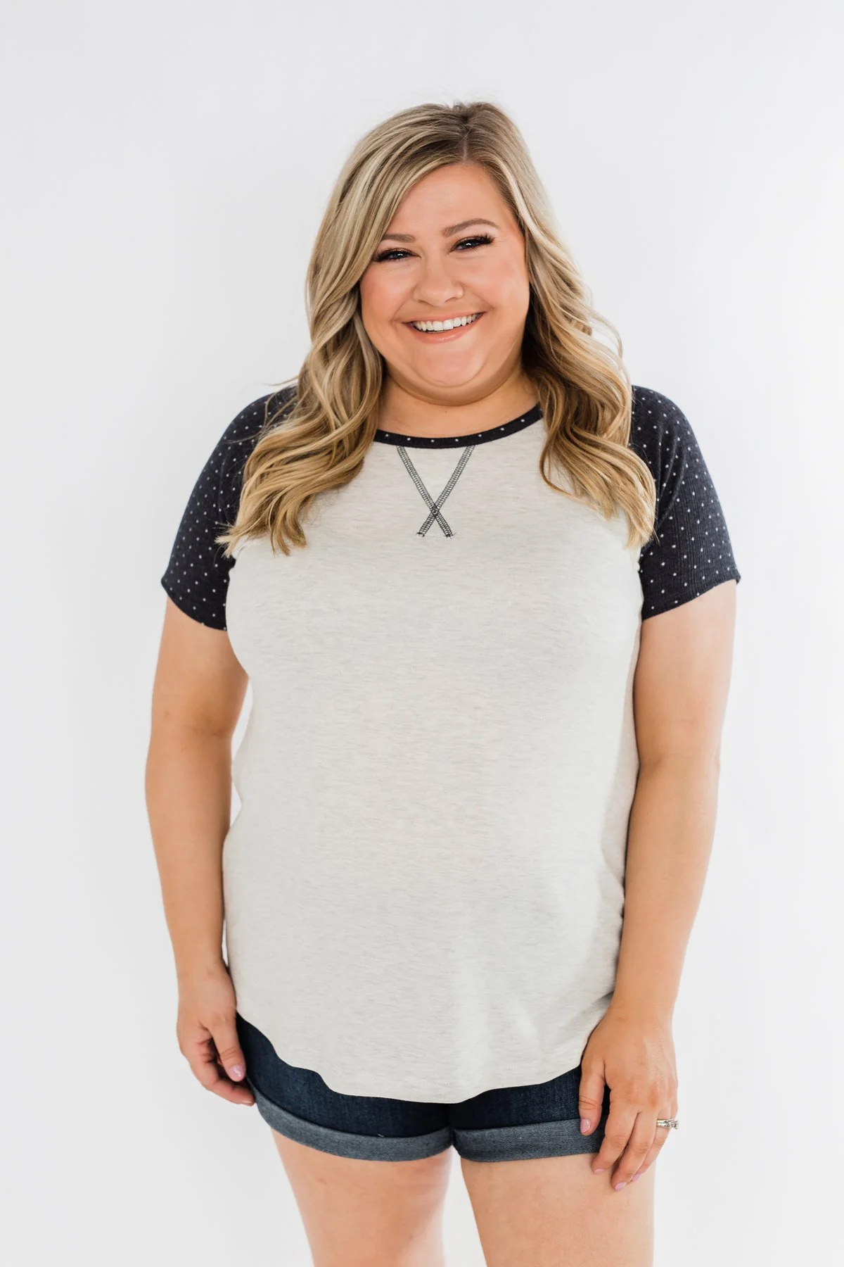 Beneath The Stars Raglan Top- Heather Grey & Navy - Image 6