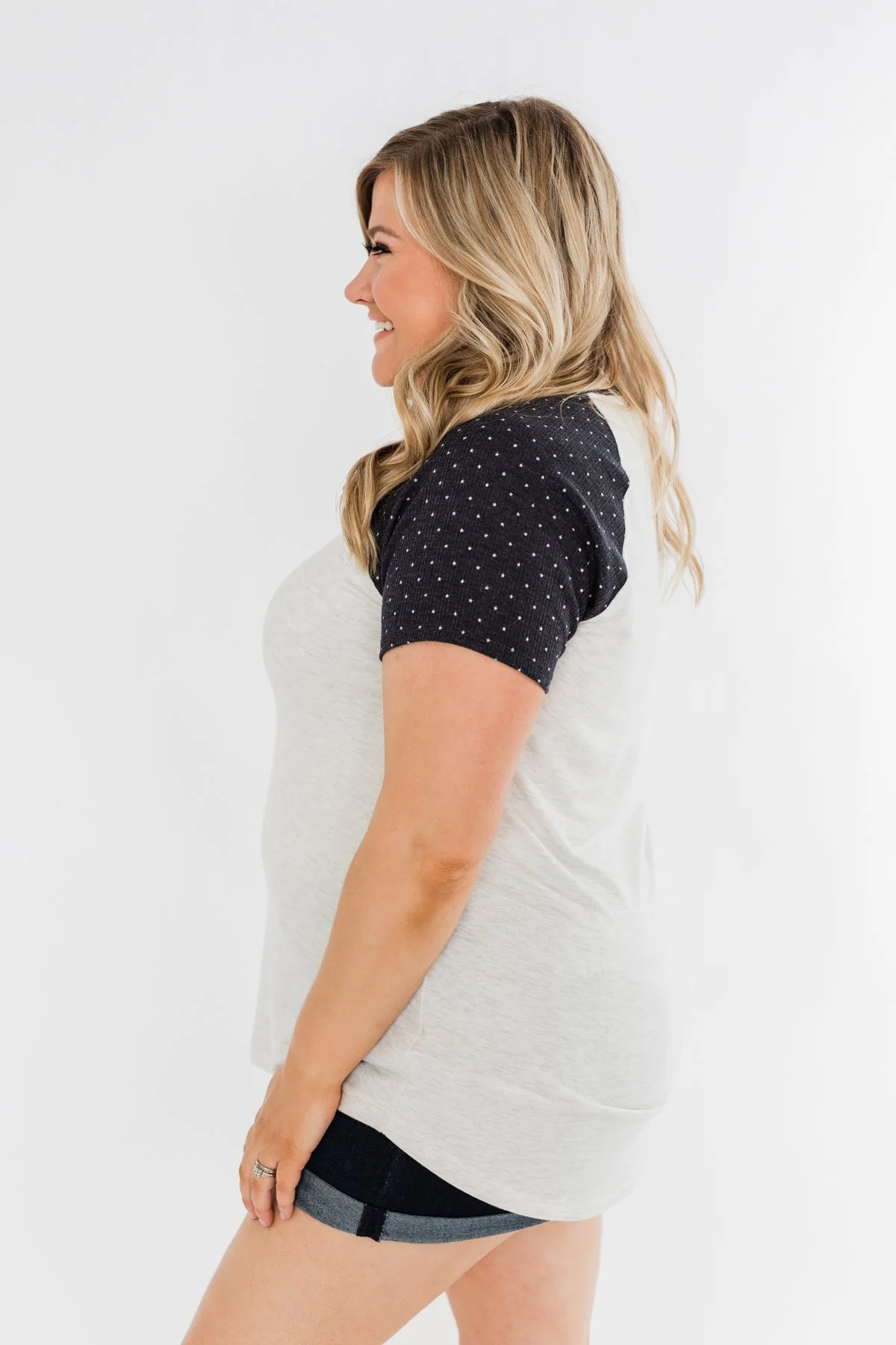 Beneath The Stars Raglan Top- Heather Grey & Navy - Image 8