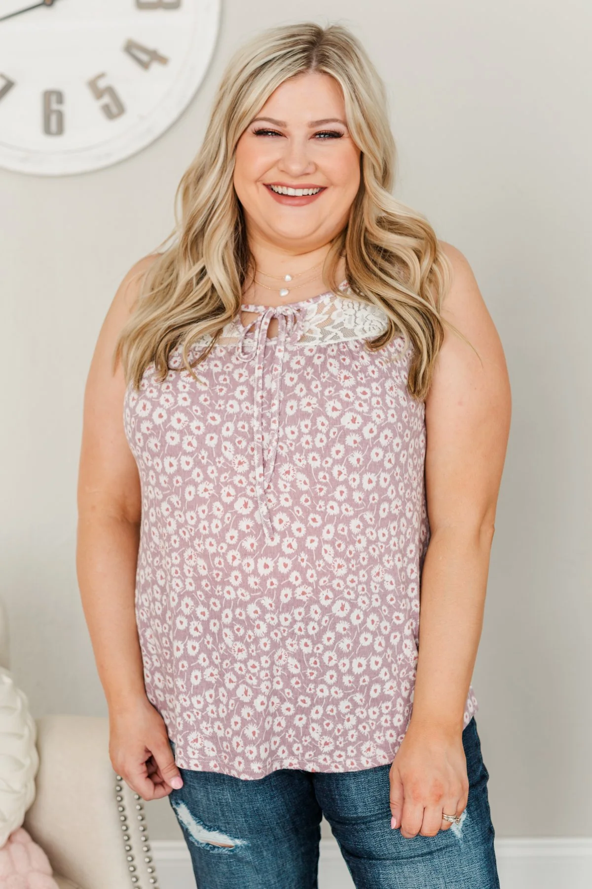 Best Day Yet Floral Lace Tank- Lavender & Ivory - Image 2