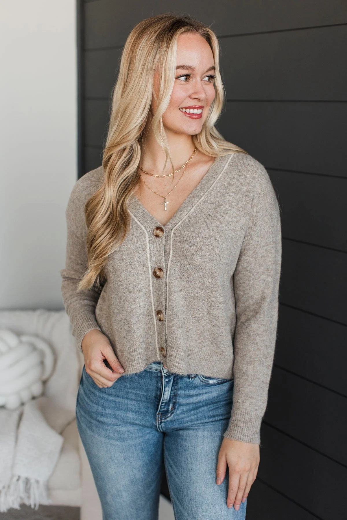 Best Efforts Knit Button Cardigan- Mushroom - Image 2
