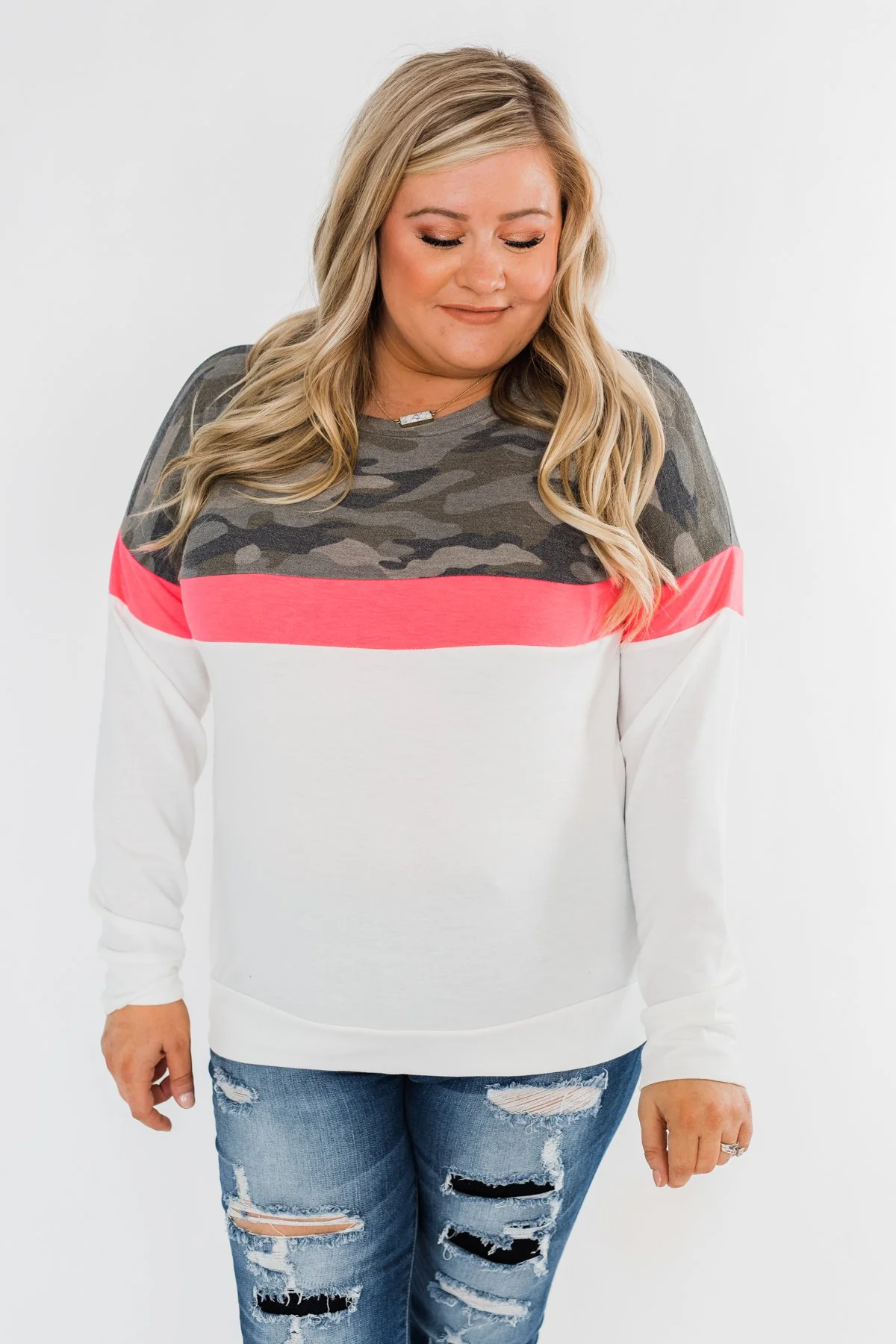 Best Foot Forward Long Sleeve Top- Camo, Neon pink, & Ivory - Image 4