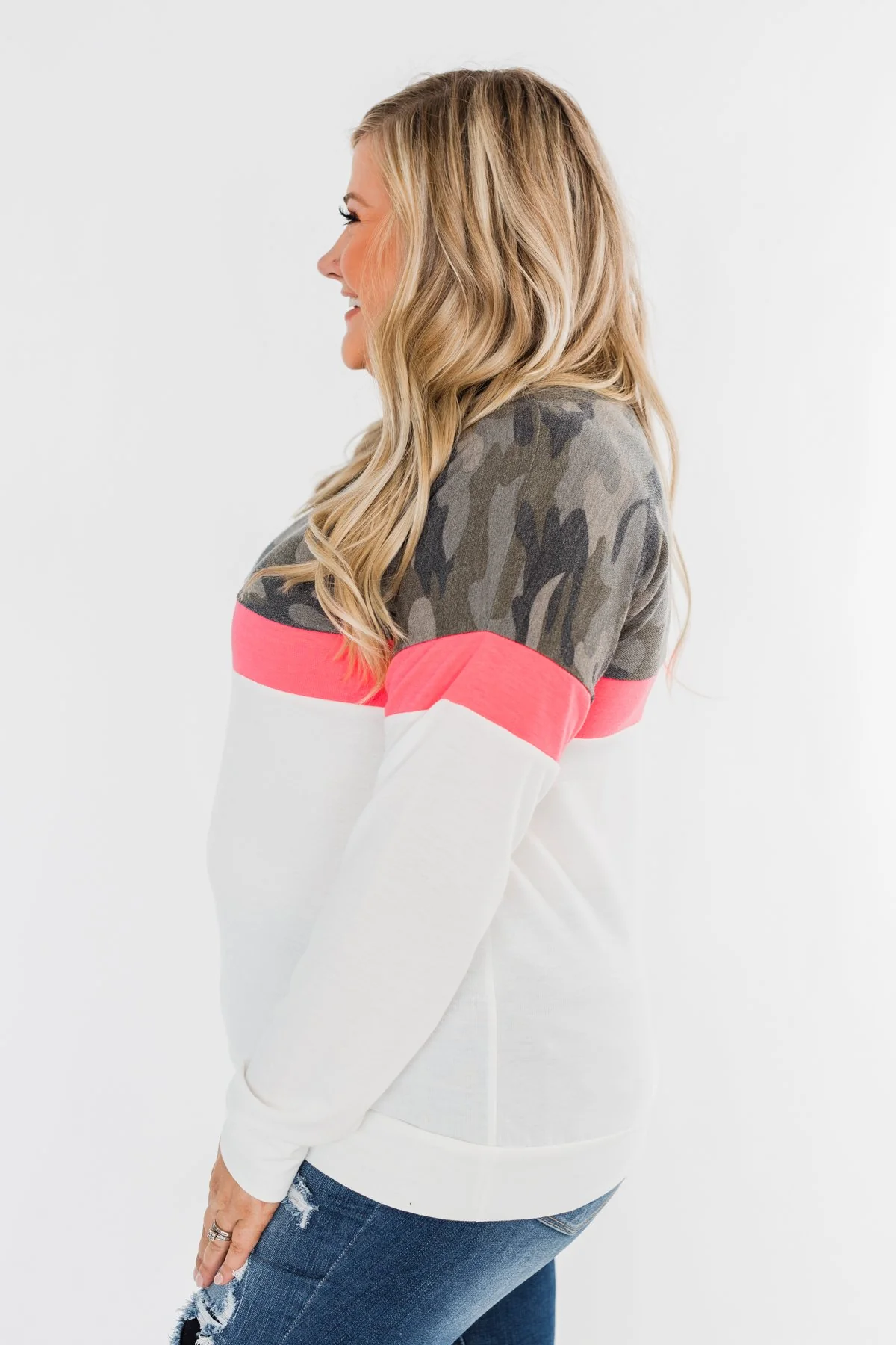 Best Foot Forward Long Sleeve Top- Camo, Neon pink, & Ivory - Image 8