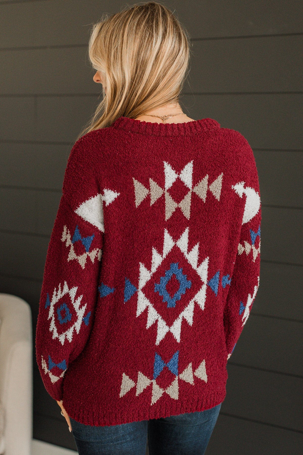 Best Interests Aztec Sweater- Burgundy - Image 7