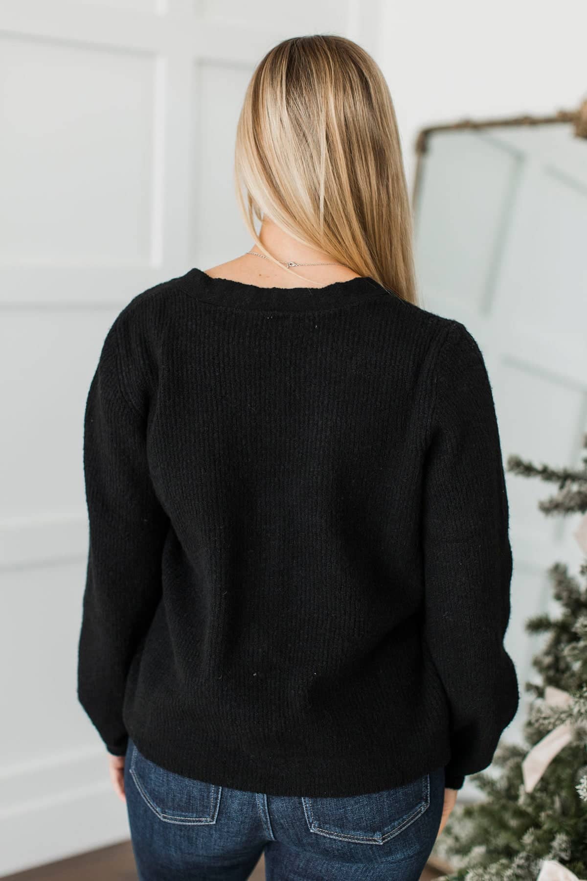 Best Memory Knit Bow Button Cardigan- Black - Image 8