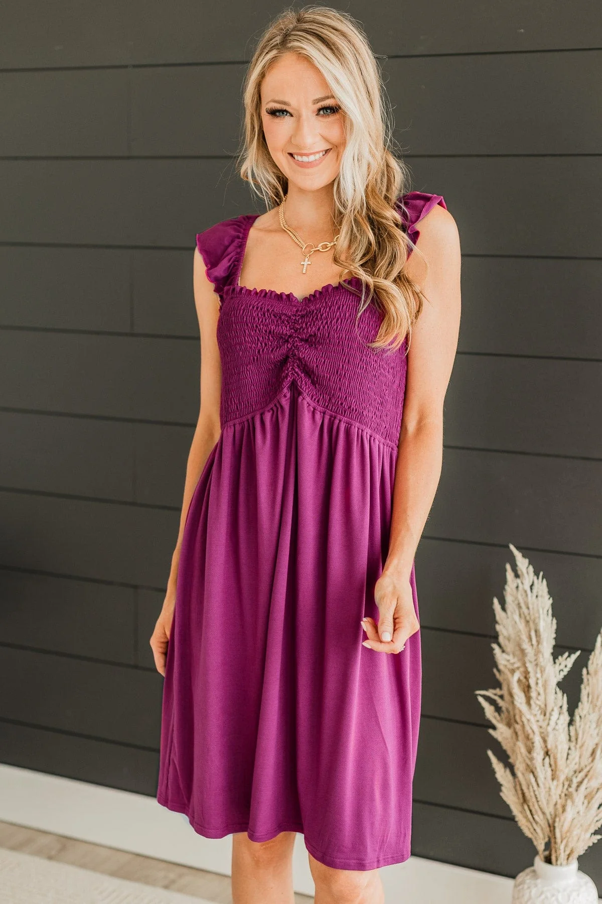 Best Night Ever Smocked Dress- Magenta - Image 2