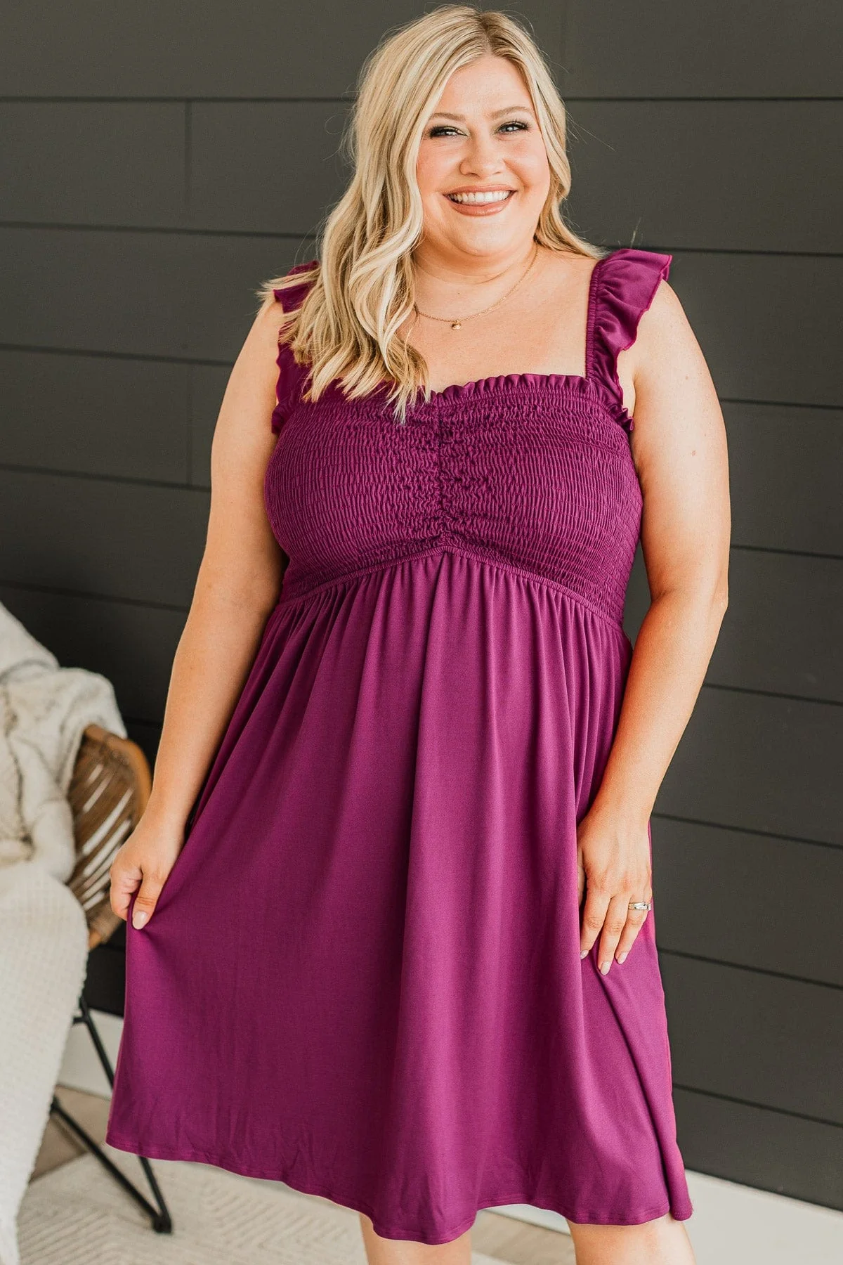 Best Night Ever Smocked Dress- Magenta - Image 3
