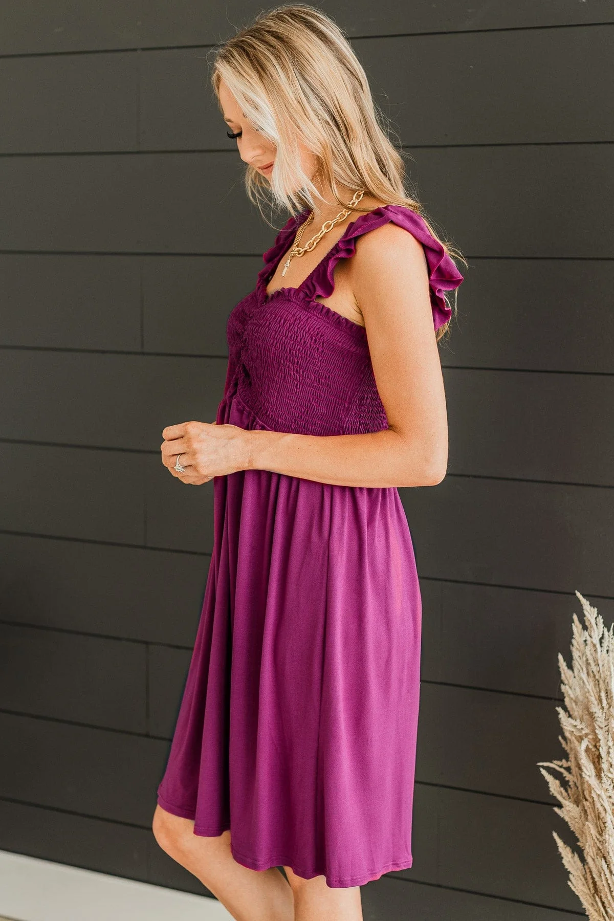 Best Night Ever Smocked Dress- Magenta - Image 6