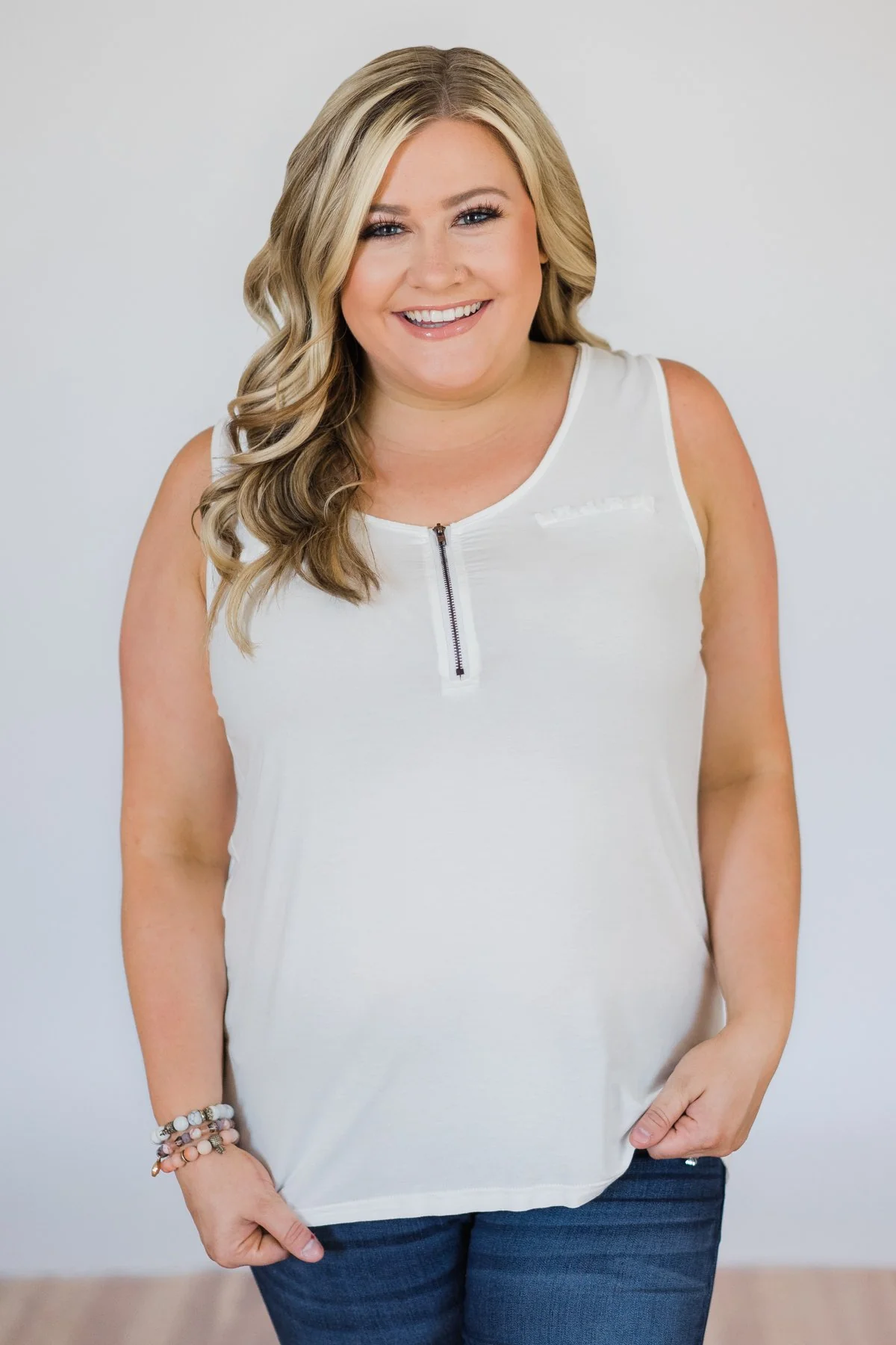 Best of my Days Lace & Zipper Tank Top- Ivory - Image 8