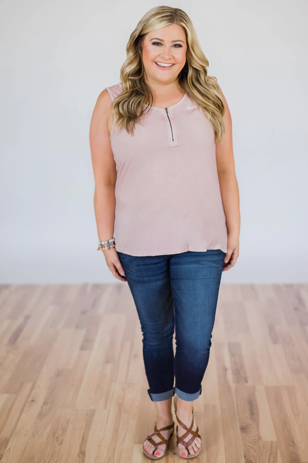 Best of my Days Lace & Zipper Tank Top- Vintage Blush - Image 6