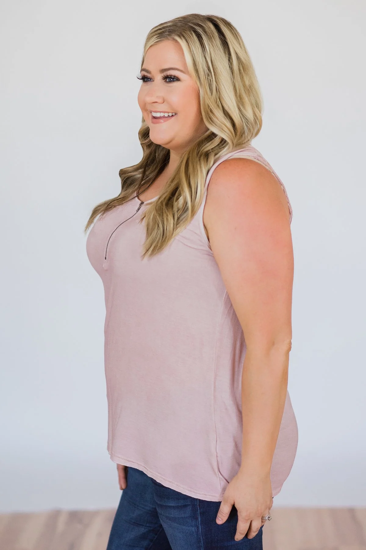 Best of my Days Lace & Zipper Tank Top- Vintage Blush - Image 7