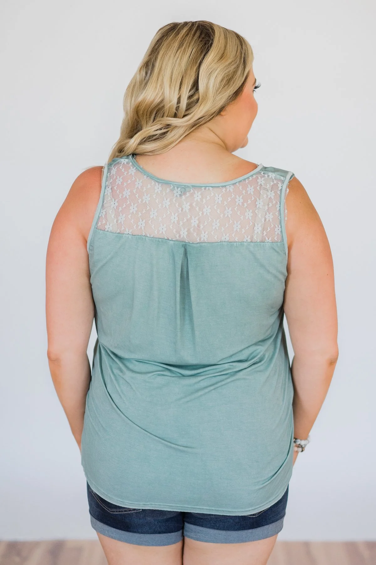 Best of my Days Lace & Zipper Tank Top- Vintage Sea Foam - Image 10
