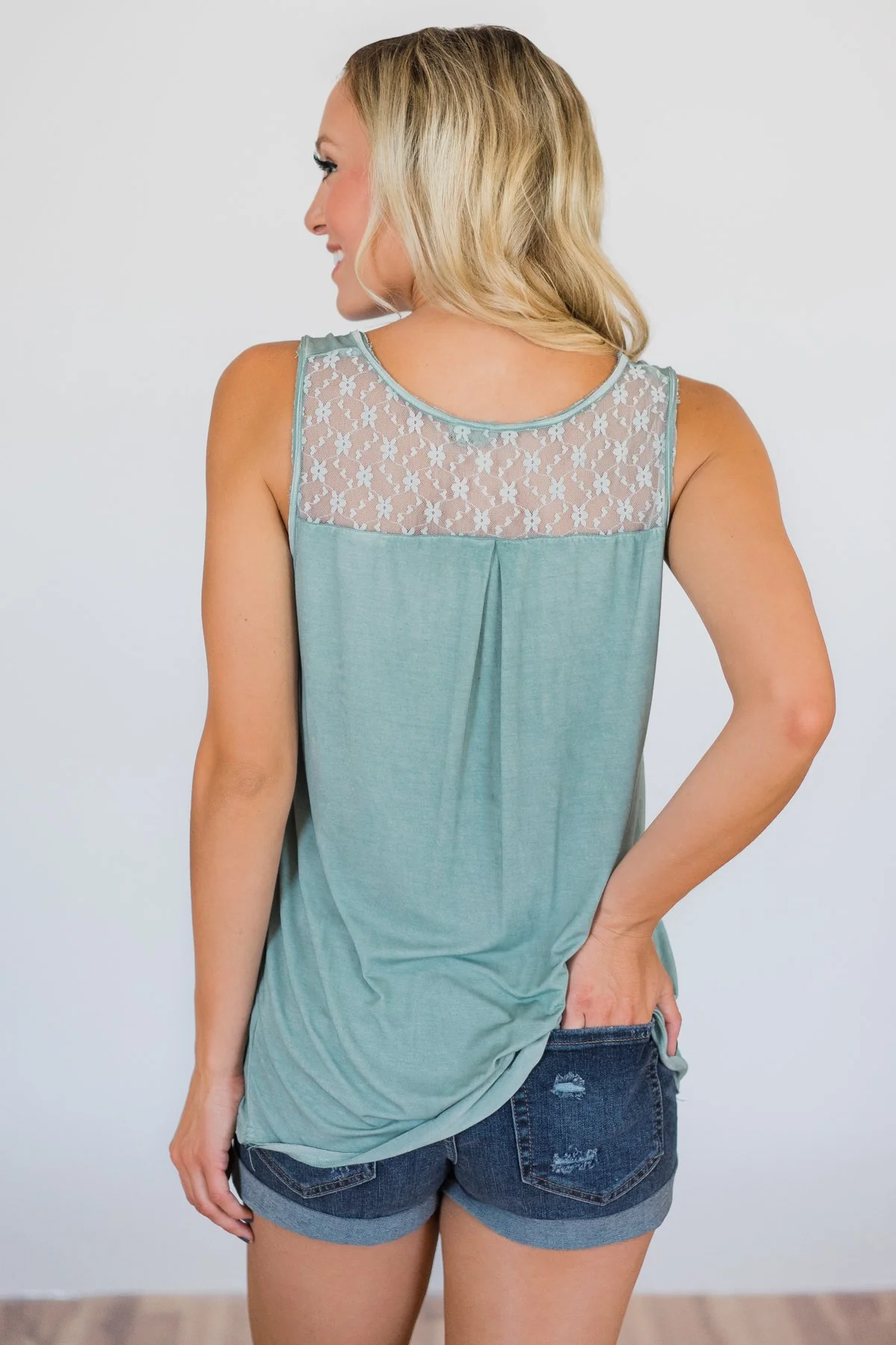 Best of my Days Lace & Zipper Tank Top- Vintage Sea Foam - Image 5