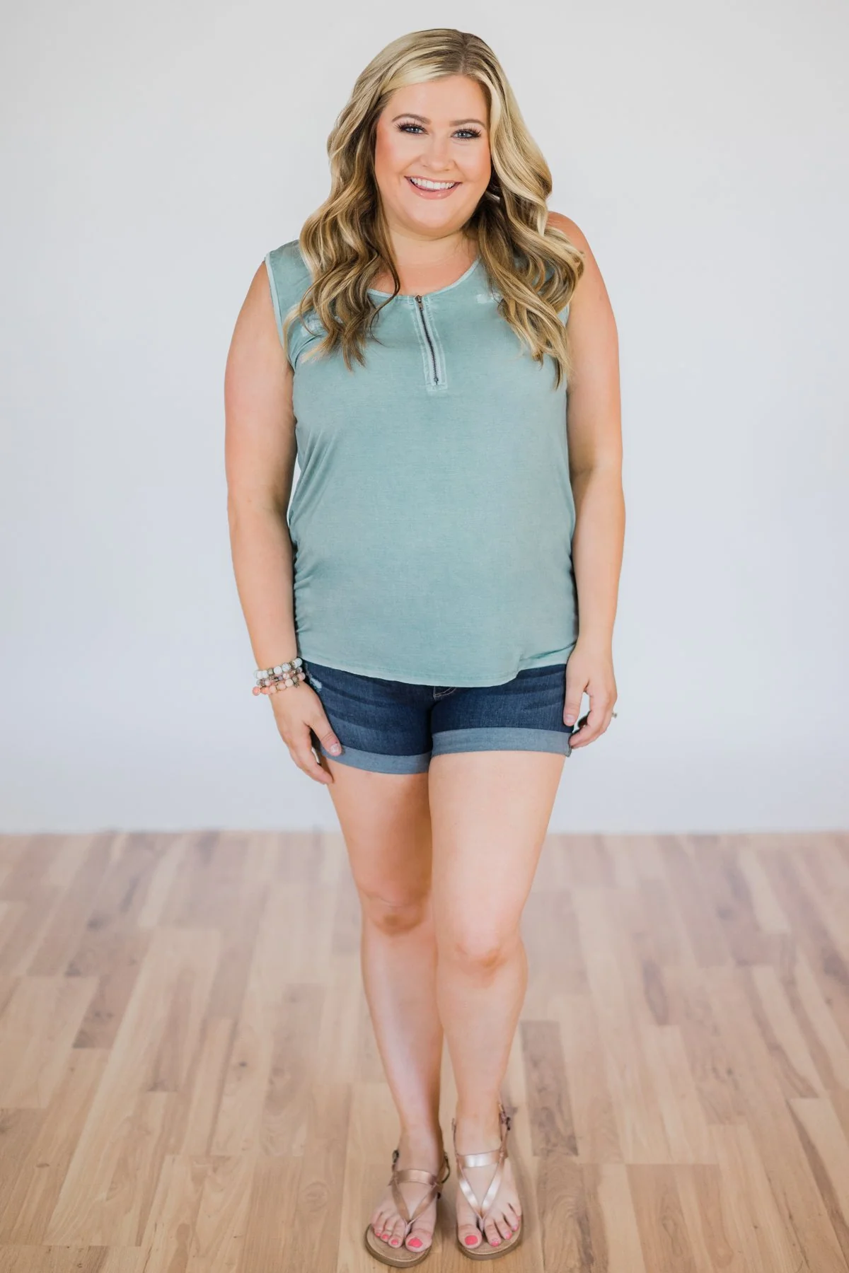 Best of my Days Lace & Zipper Tank Top- Vintage Sea Foam - Image 6