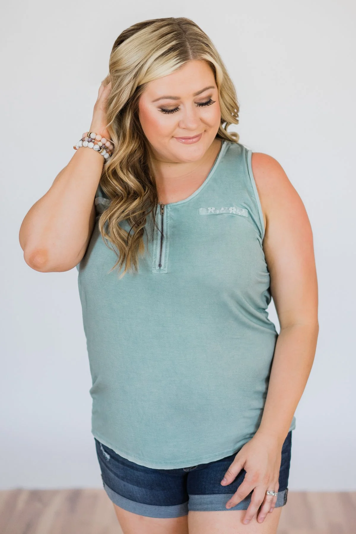 Best of my Days Lace & Zipper Tank Top- Vintage Sea Foam - Image 8