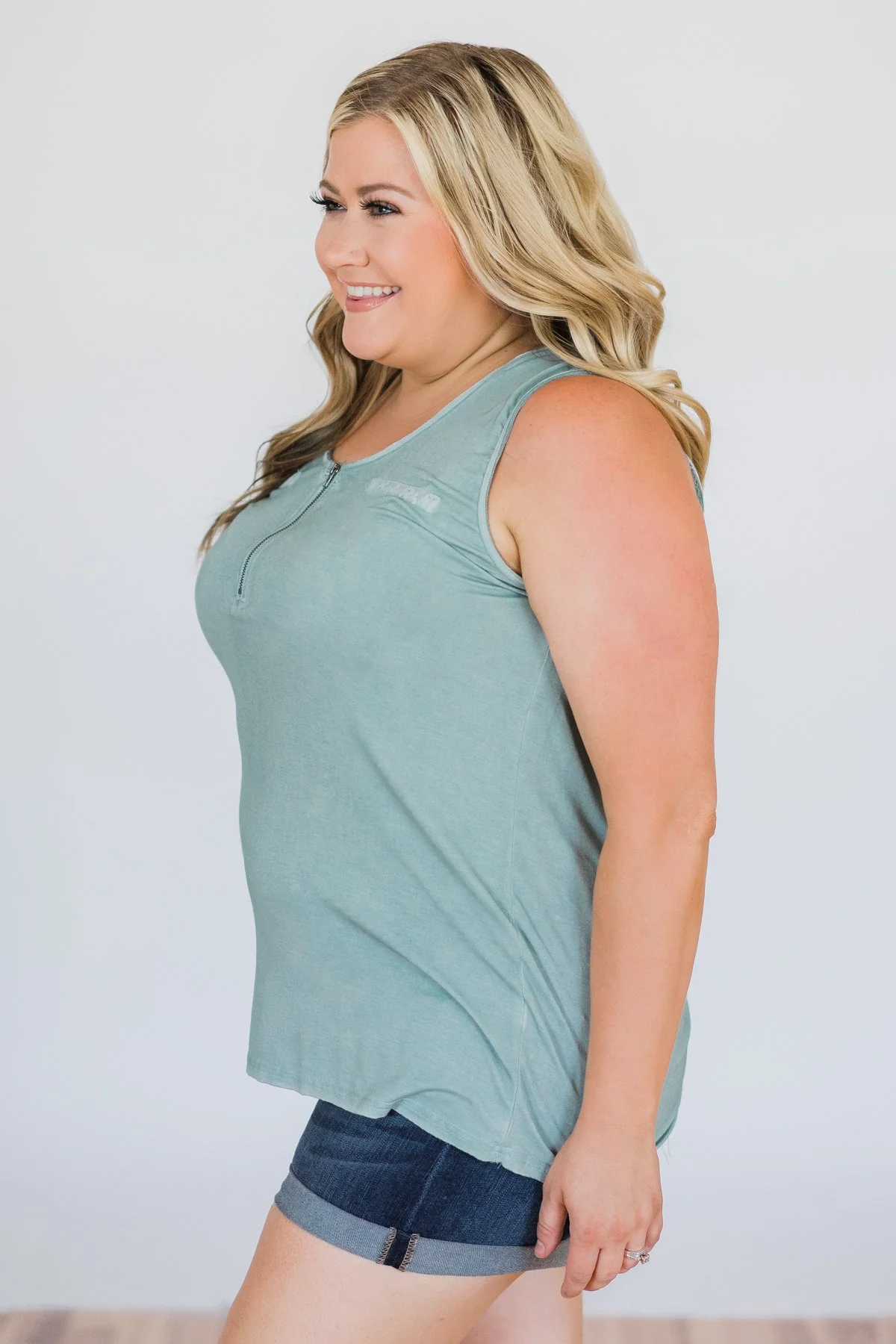 Best of my Days Lace & Zipper Tank Top- Vintage Sea Foam - Image 9