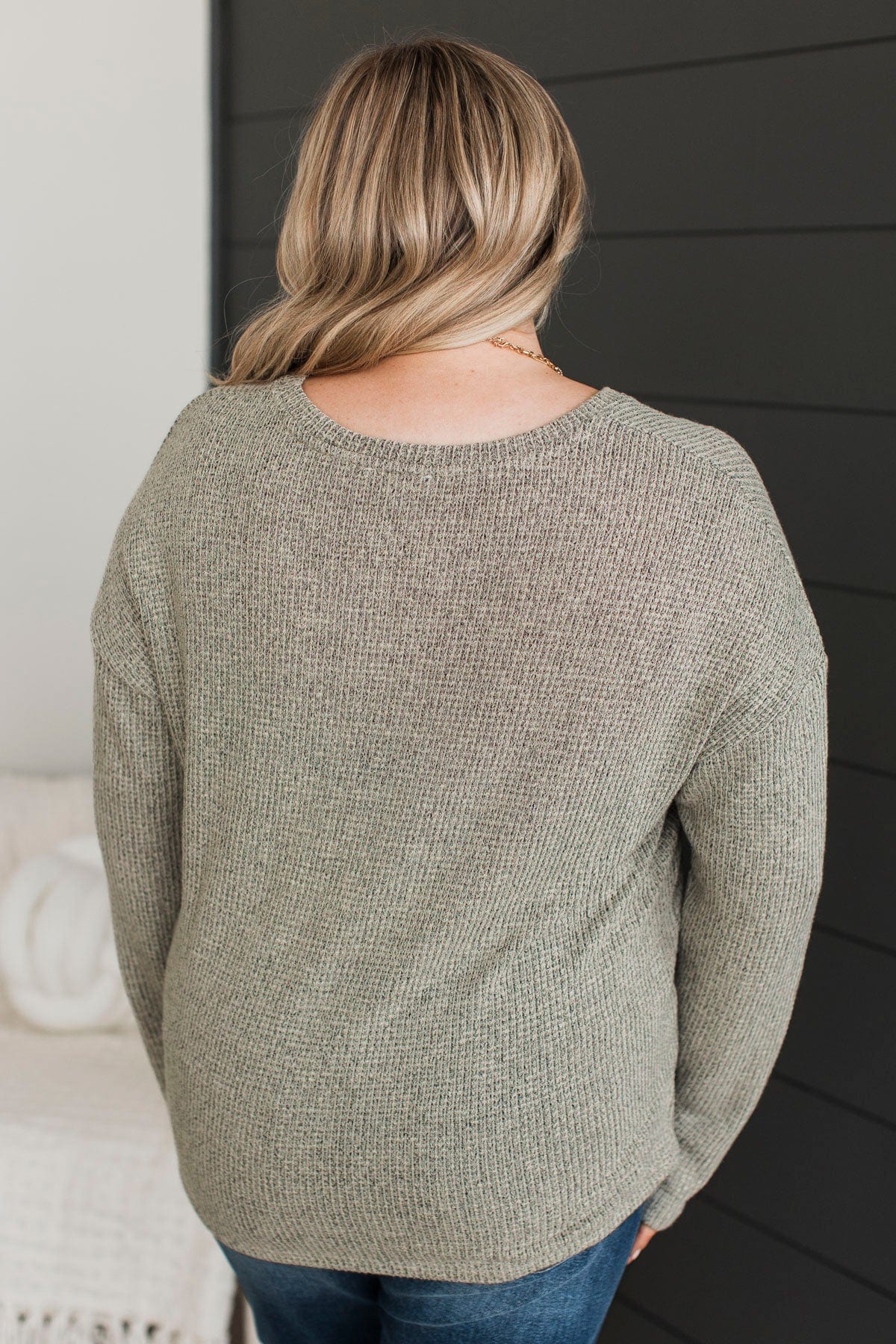 Best Outcome Two-Tone Knit Top- Olive - Image 7
