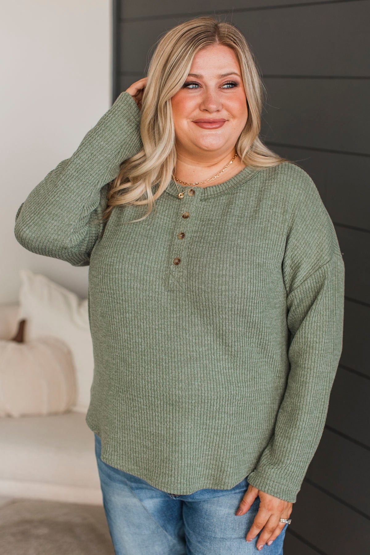 Best Part Of Me Long Sleeve Top- Light Olive - Image 3