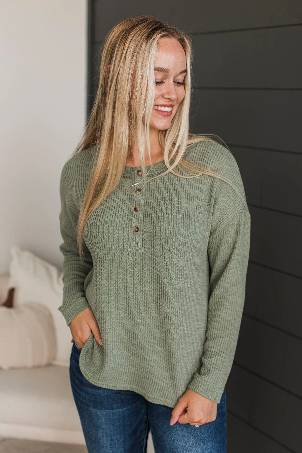 Best Part Of Me Long Sleeve Top- Light Olive - Image 4