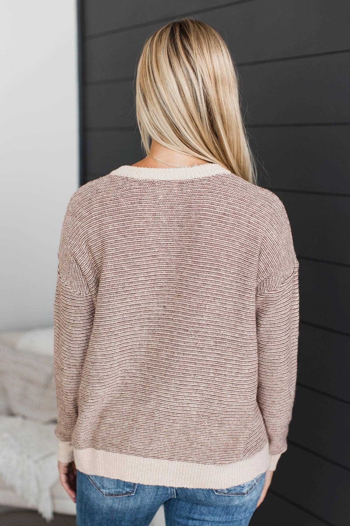 Best Thing About You Henley Sweater- Cream & Brown - Image 4