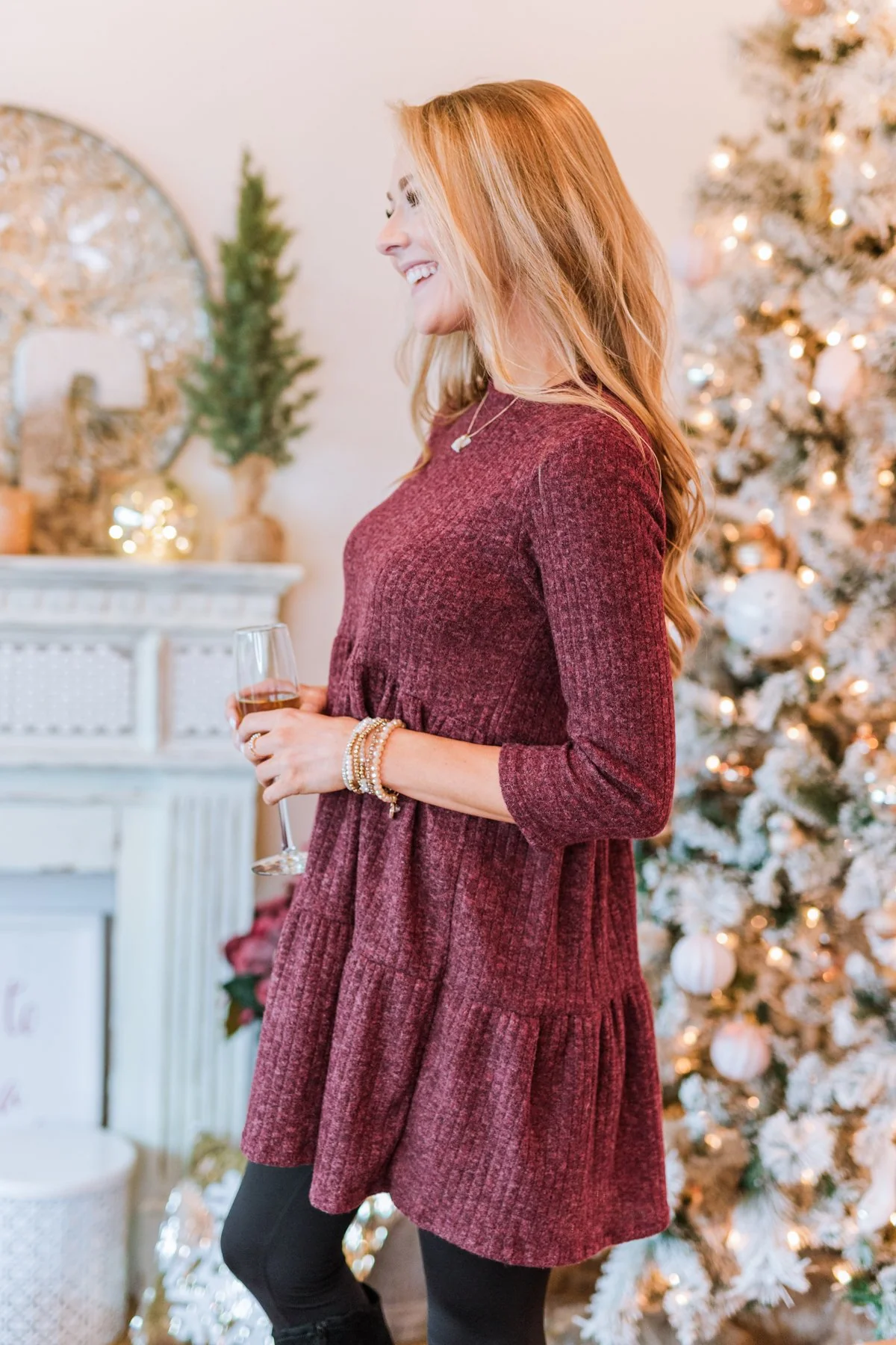 Best Wishes Babydoll Sweater Dress- Wine - Image 10