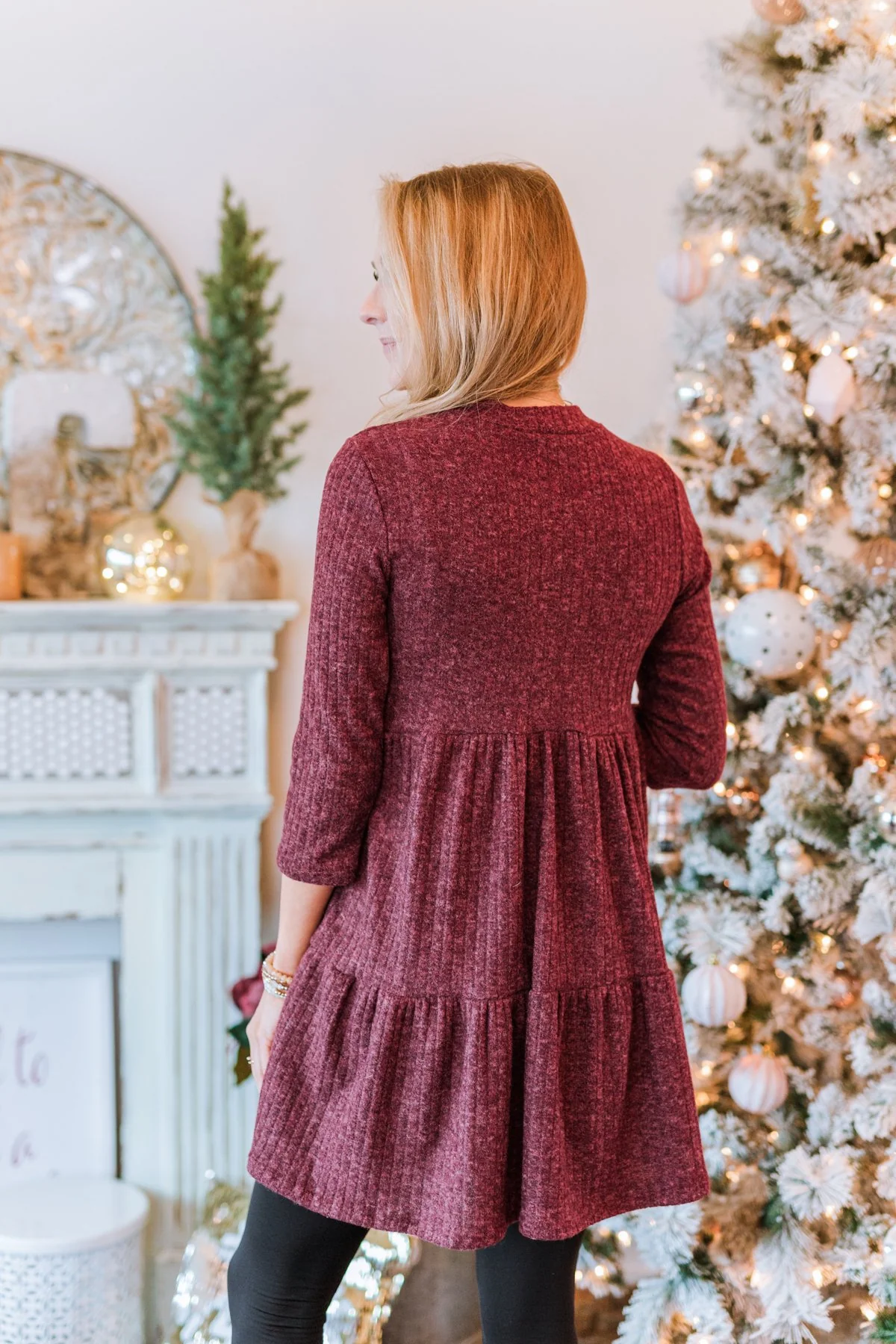 Best Wishes Babydoll Sweater Dress- Wine - Image 11