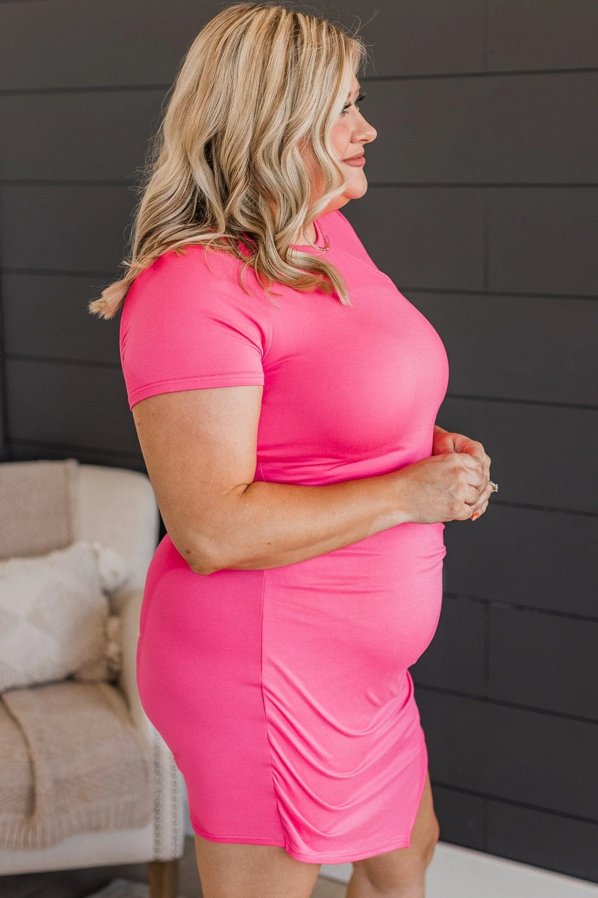 Better Believe It Fitted Knit Dress- Bright Pink - Image 5