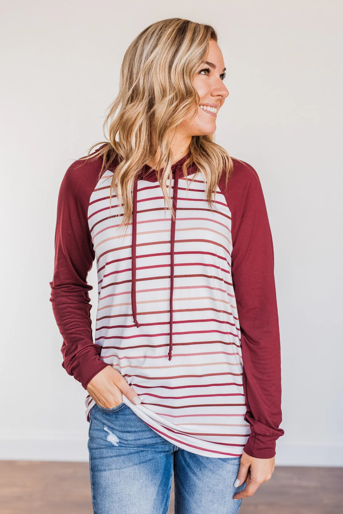Better By Every Measure Hooded Top- Wine & Ivory - Image 3